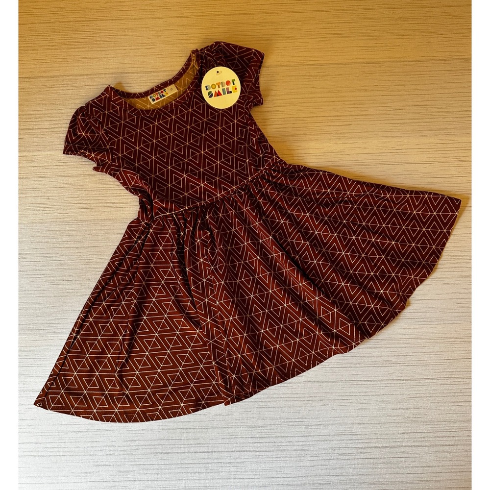 DotDotSmile Girls 2T Burgundy Geometric Triangle Cap Sleeve Empire Skater Dress